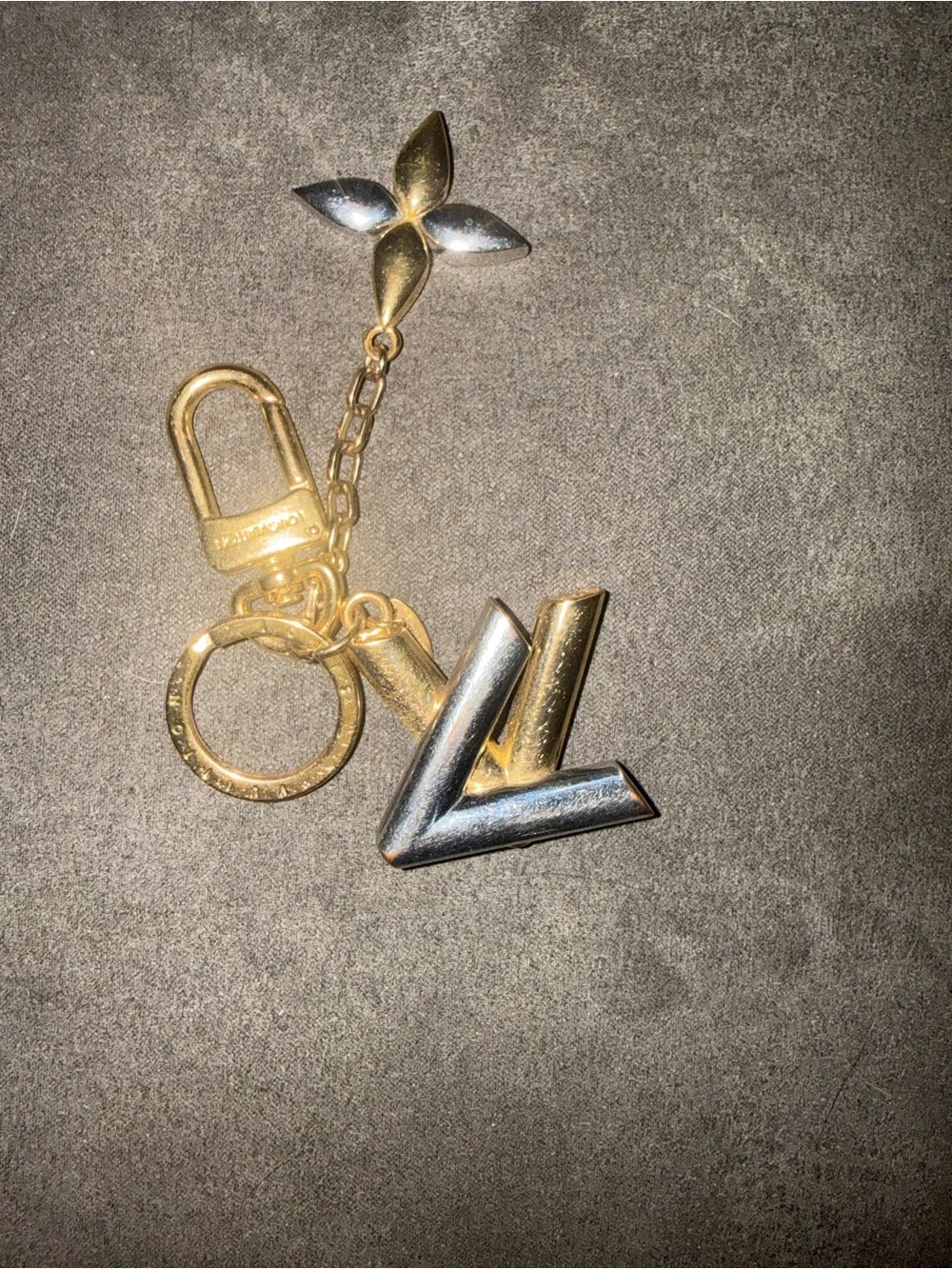 Louis Vuitton Two-Tone Gold & Silver LV Keychain Charm